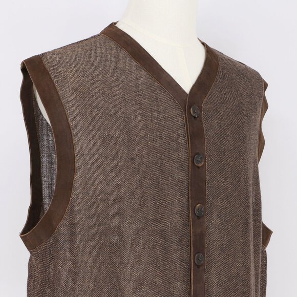 Vintage ANTHONY TARASSI Brown Net Vest Suede Trim Size XL - Picture 3 of 5